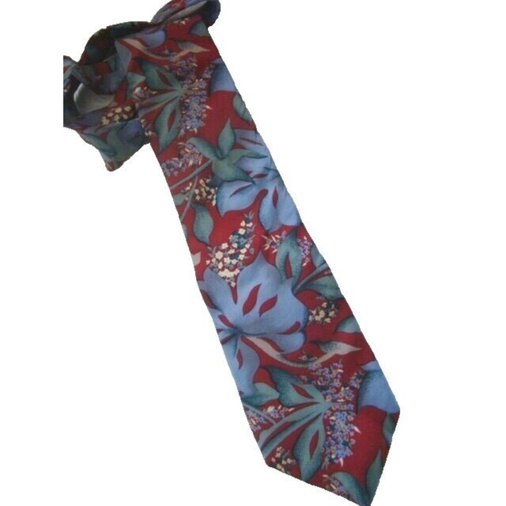 F C Silk Neck Tie Unisex Wide 60 in Floral Reds Blues Work Church Party Tropical